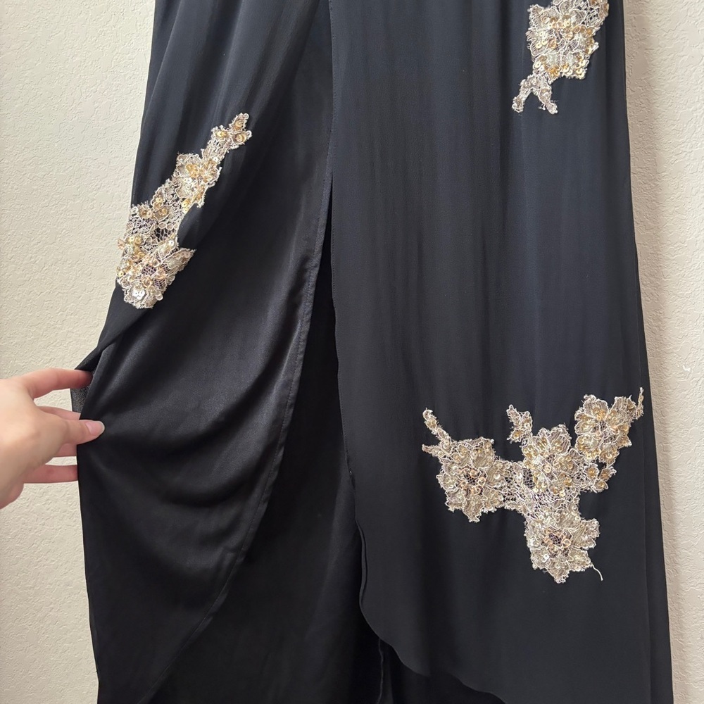 Sue Wong Nocturne Y2K Vintage Silk Beaded Lace Appliqué Formal Evening Dress - Picture 8 of 15
